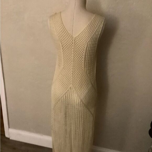 Cream Sleeveless Crochet Knit Dress/ Coverup One Size - Picture 7 of 8